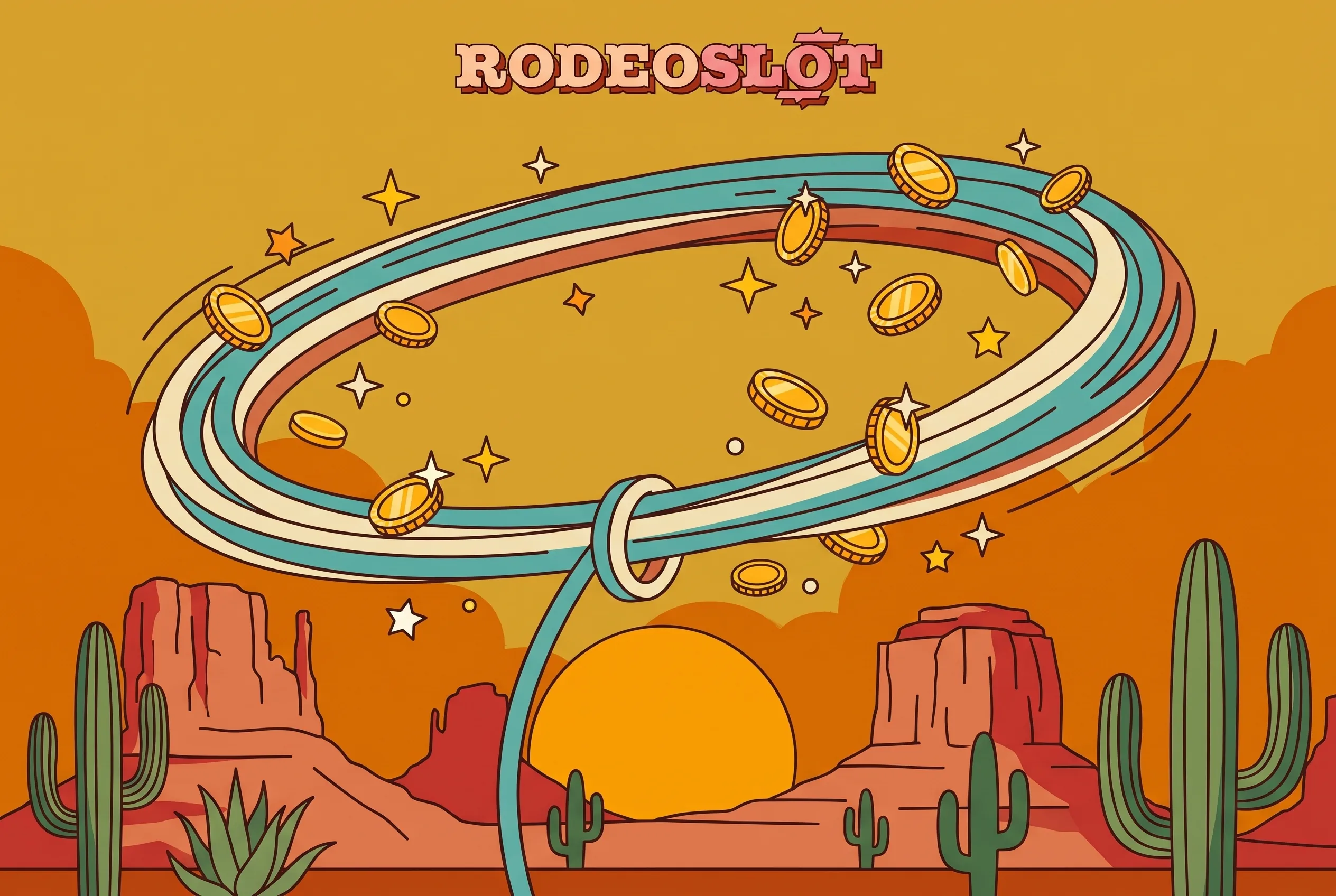 Rodeo Slots welcome bonus illustrated with a lasso and coins